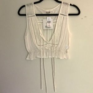 Seek the Label White Voile Crop Tank